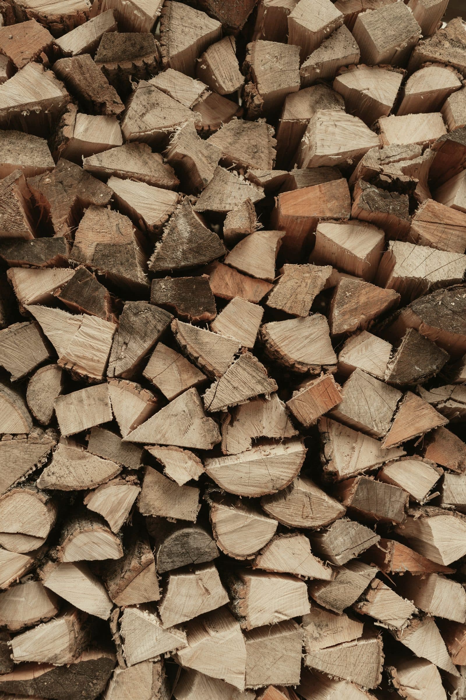 Neatly stacked split firewood showing end-grain texture